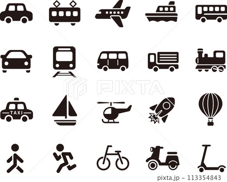 かわいいシンプルな交通、乗り物アイコンセット(シルエット) 113354843