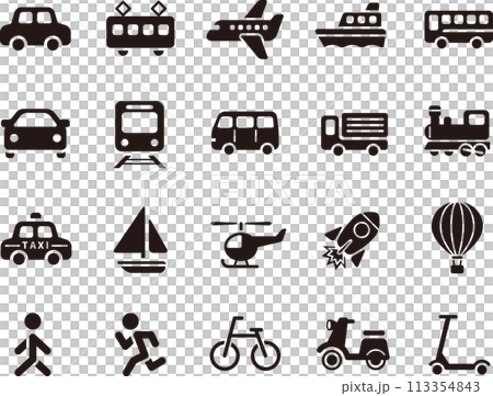 かわいいシンプルな交通、乗り物アイコンセット(シルエット) 113354843