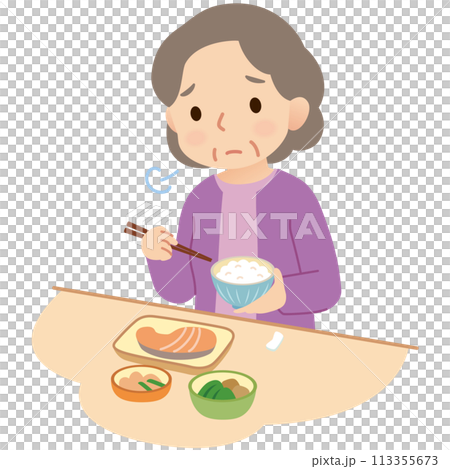 食欲がない中年女性　お腹がすぐにいっぱいになる 113355673