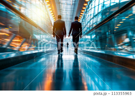 Business professionals walking in modern office corridor Business professionals walking in modern office corridor 113355963