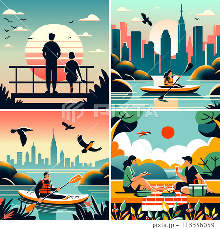 Yoga Meditation Nature Illustration vector 113356059