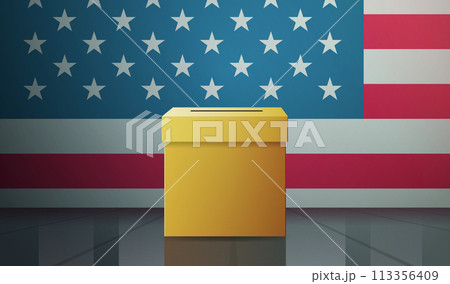 USA presidential election day concept paper ballots in voting box horizontal 113356409