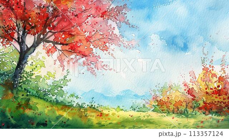 水彩タッチの美しい風景画のイラスト素材 [113357124] - PIXTA