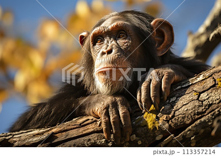 Portrait of a chimpanzee on the loose. 113357214