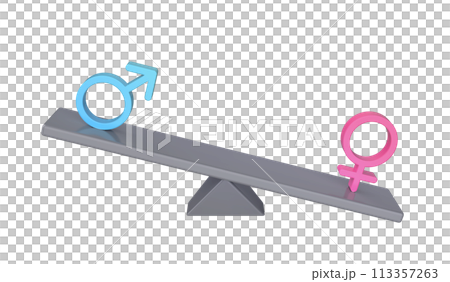 Dominating female over male sign on seesaw Dominating female over male sign on seesaw 113357263