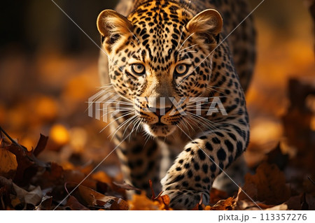 Close-up portrait of a young leopard. 113357276
