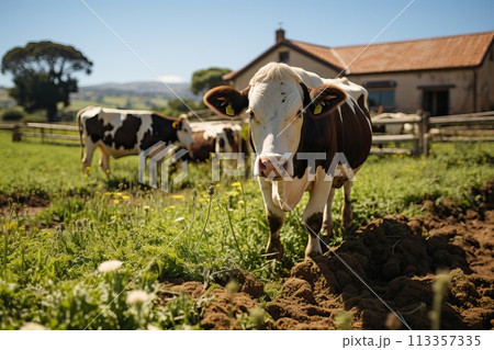Livestock grazing outside the farm. Livestock grazing outside the farm. 113357335