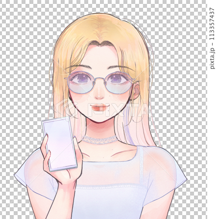 スマートフォンを見せる派手なファッションの女の子イラスト スマートフォンを見せる派手なファッションの女の子イラスト 113357437