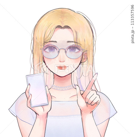 スマホSNSのトラブル・金髪のおしゃれな女の子イラスト 113357596