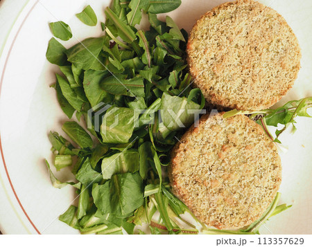 vegan burger with salad vegan burger with salad 113357629