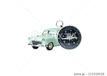 PNG, compass with car, isolated on white background. 113358526