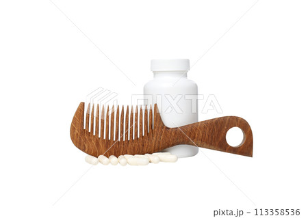 PNG, Collagen tablets with a white bottle, isolated on white background 113358536