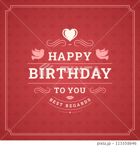Happy birthday best regards vintage red greeting card typographic template vector flat illustration 113358646