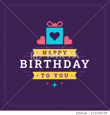 Happy birthday present gift box heart bow festive vintage greeting card typographic template vector 113358734