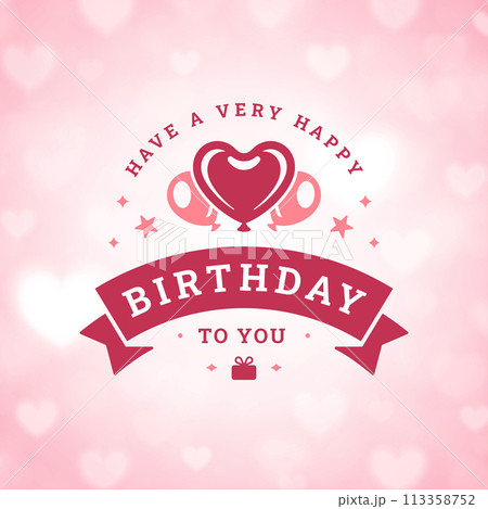 Happy birthday pink heart ribbon vintage ribbon greeting card typographic template vector 113358752