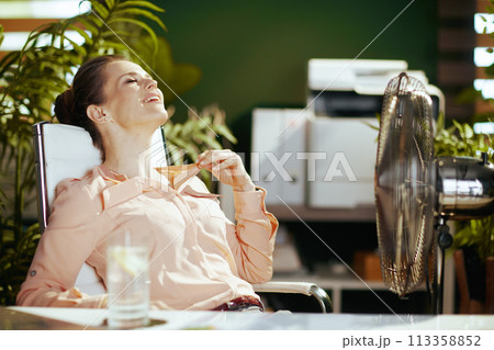 smiling modern woman employee at work smiling modern woman employee at work 113358852