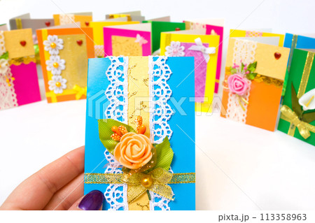 Beautiful varied handmade greeting cards 113358963