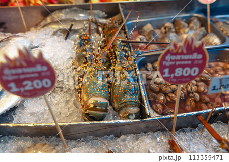 Fresh lobster for sale at a seafood restaurant Fresh lobster for sale at a seafood restaurant 113359471