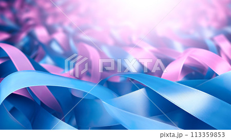 光沢のあるピンクとブルーのリボンテープの背景 113359853