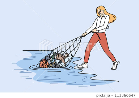 Woman eco activist pulls trash out of ocean as tries to tackle problem of environmental pollution Woman eco activist pulls trash out of ocean as tries to tackle problem of environmental pollution 113360647