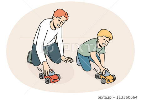 Happy father play cars with small son 113360664