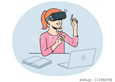Smiling child studying with VR glasses 113360736