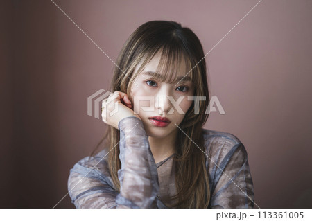 カメラ目線の20代半ばの女性 ポートレート カメラ目線の20代半ばの女性 ポートレート 113361005