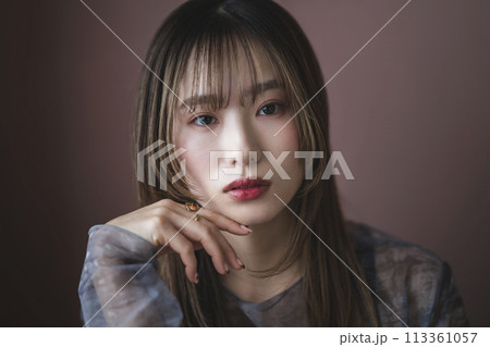 カメラ目線の20代半ばの女性　ポートレート 113361057