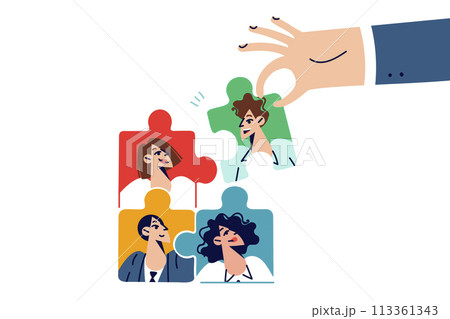 Hand of HR specialist building team to create strategic advantage over business competitors Hand of HR specialist building team to create strategic advantage over business competitors 113361343