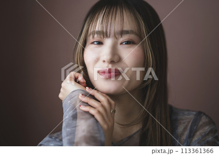カメラ目線で笑顔の20代半ばの女性 ポートレート カメラ目線で笑顔の20代半ばの女性 ポートレート 113361366