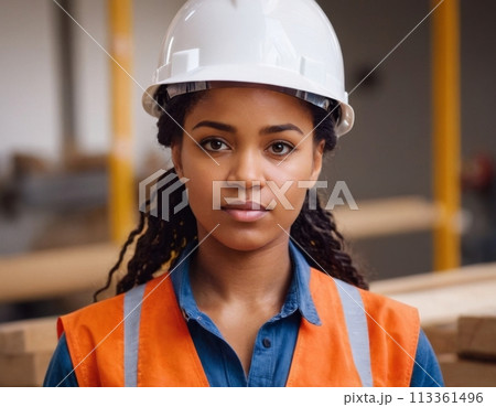 Construction worker in a white helmet. 113361496