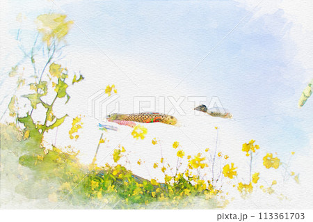 [愛知県]田原市の免々田川の水彩画 113361703