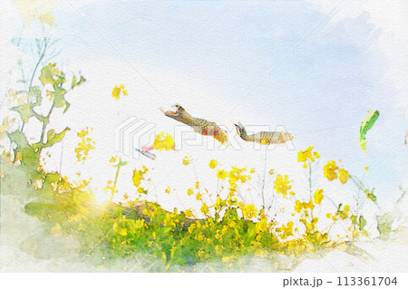 [愛知県]田原市の免々田川の水彩画 113361704