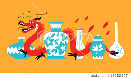 Chinese dragon and porcelain - modern colored vector illustration Chinese dragon and porcelain - modern colored vector illustration 113362147