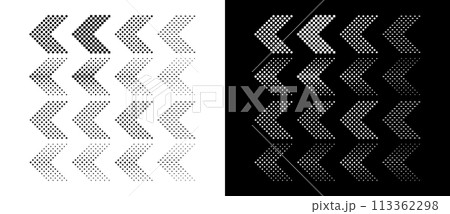 Set of arrows with halftone effect. Black figures on a white background and an equally white figures on the black side. 113362298