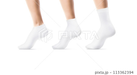 Blank white long, low cut, ancle socks on leg mockup 113362394