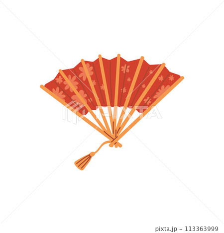 Vector illustration of Asian red fan, good luck emblem. 113363999