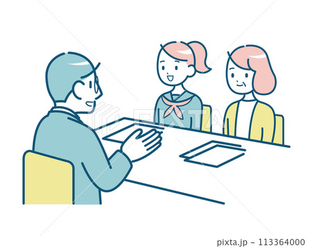 三者面談をする教師と親子のイラスト 113364000