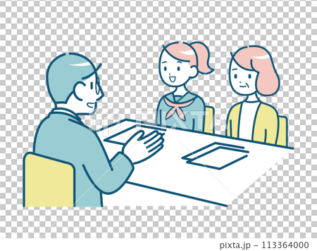 三者面談をする教師と親子のイラスト 113364000