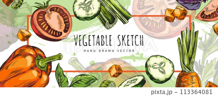Dynamic vegetable sketch border vector 113364081