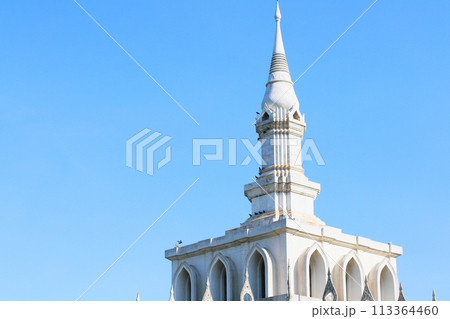 Thai architecture Pavilion of Sukhothai style with blue sky at Sukhothai Thammathirat Open University in Thailand. Thai architecture Pavilion of Sukhothai style with blue sky at Sukhothai Thammathirat Open University in Thailand. 113364460