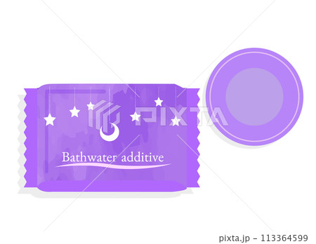パッケージに入った、リラックス効果のある入浴剤イメージイラスト パッケージに入った、リラックス効果のある入浴剤イメージイラスト 113364599
