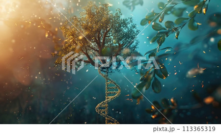 Tree of life emerges from DNA, showing the bond between all life through genealogy Tree of life emerges from DNA, showing the bond between all life through genealogy 113365319