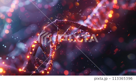 Glowing DNA illustration showcases advancements in gene editing 113365396