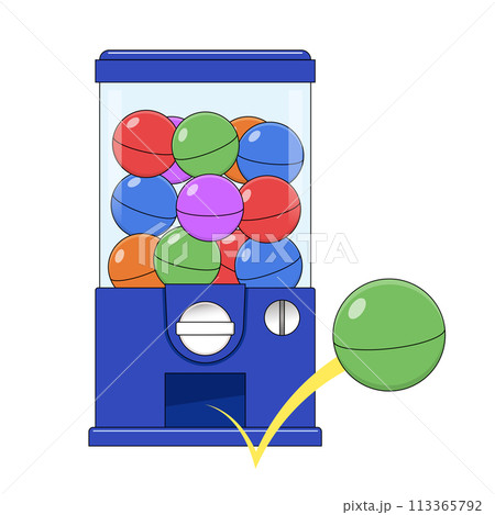 カプセルトイマシーンからカプセルが飛び出すイラスト 113365792