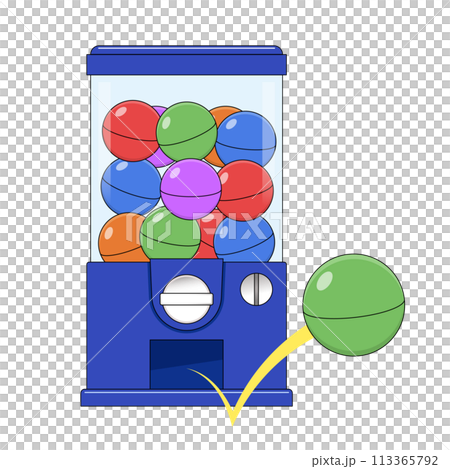 カプセルトイマシーンからカプセルが飛び出すイラスト 113365792