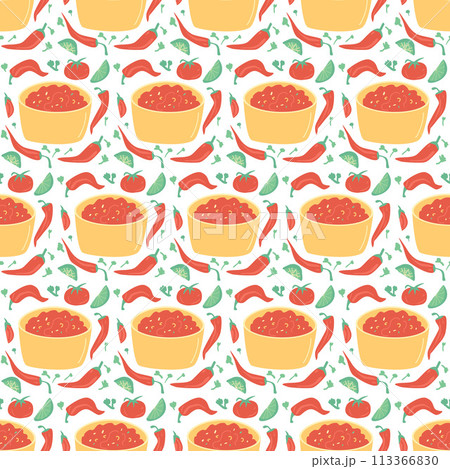 Salsa sauce seamless pattern. Mexican cuisine...のイラスト素材 [113366830] - PIXTA