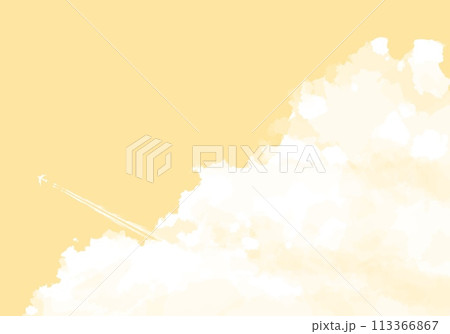 空に浮かんだ巨大な雲と飛行機雲のシンプルなイラスト 113366867