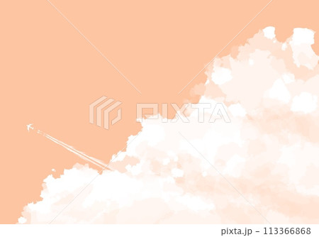 空に浮かんだ巨大な雲と飛行機雲のシンプルなイラスト 113366868
