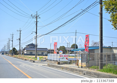 吉見町の風景　いちご農家　あまりん　走行中撮影　埼玉県　比企郡吉見町 113367389